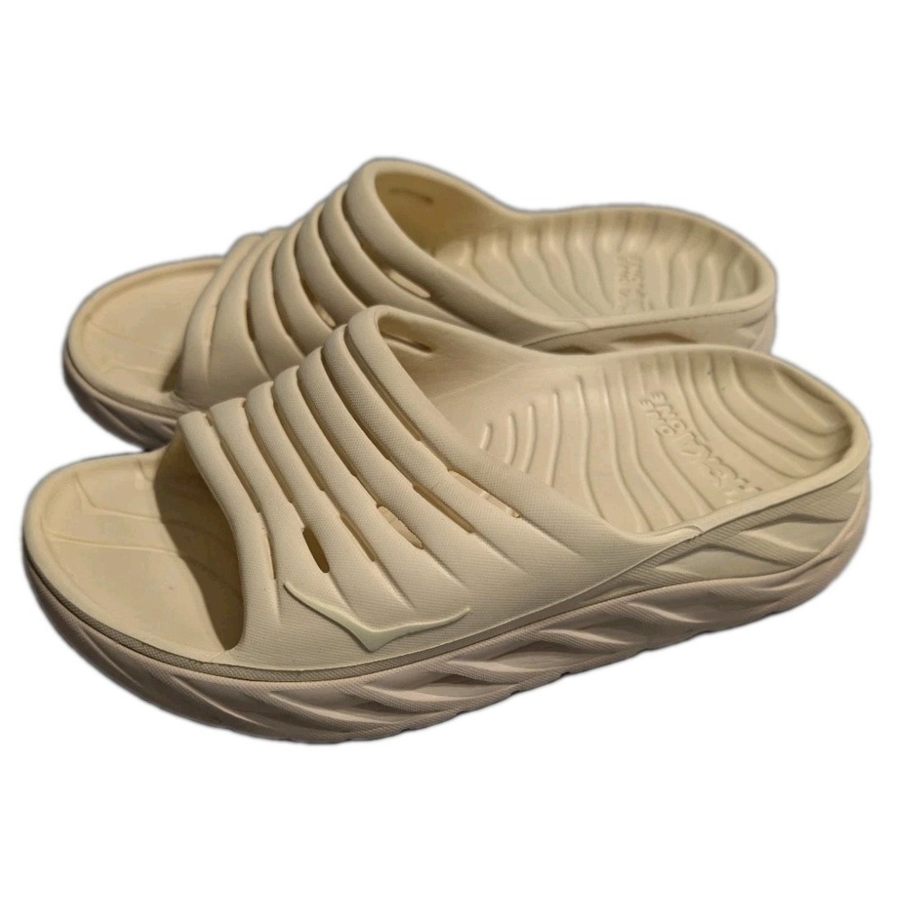 HOKA Ora Recovery Slide 3 Womens 8 Cream Beige Cushioned Comfort Sandals